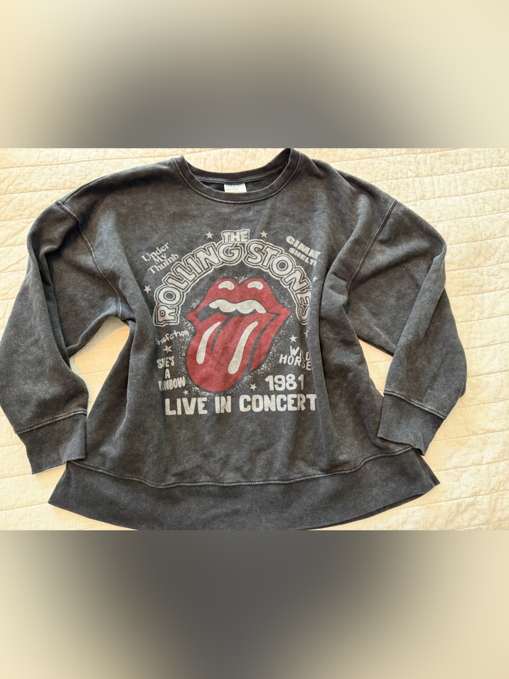 the Rolling Stones Black Sweatshirt with White Tag Logo